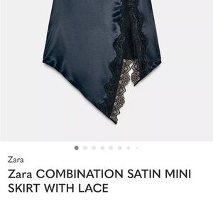 Zara Satin Handkerchief Mini Skirt in Deep Navy with Black Lace